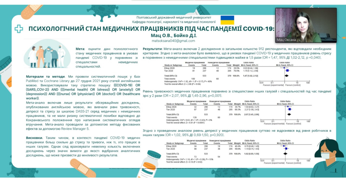 Дипломом 1-го ступеня на науково-практичній конференції у секції "Психіатрія, неврологія, наркологія, філософія, стоматологія" нагороджена студентка ЗВО ПДМУ