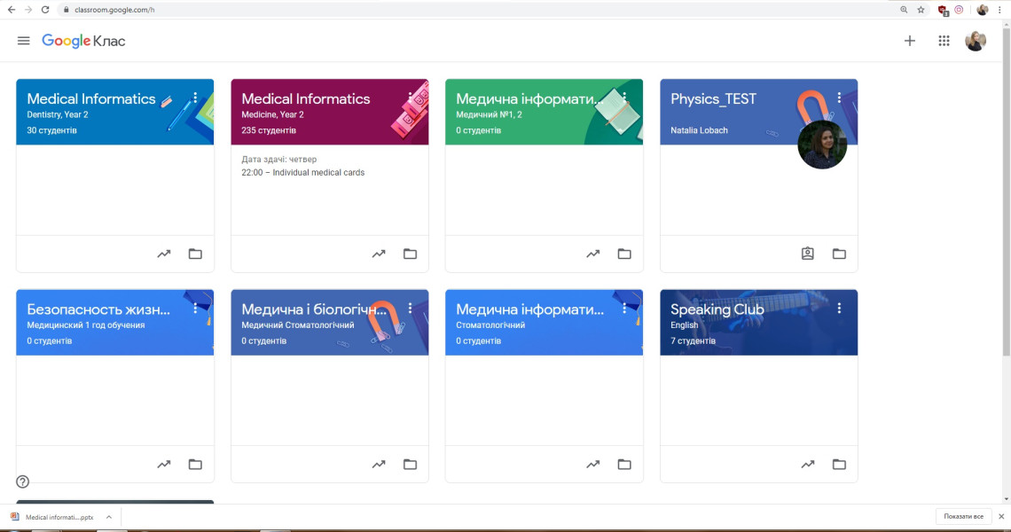 Google classroom Medical informatics (Medicine, Dentistry)