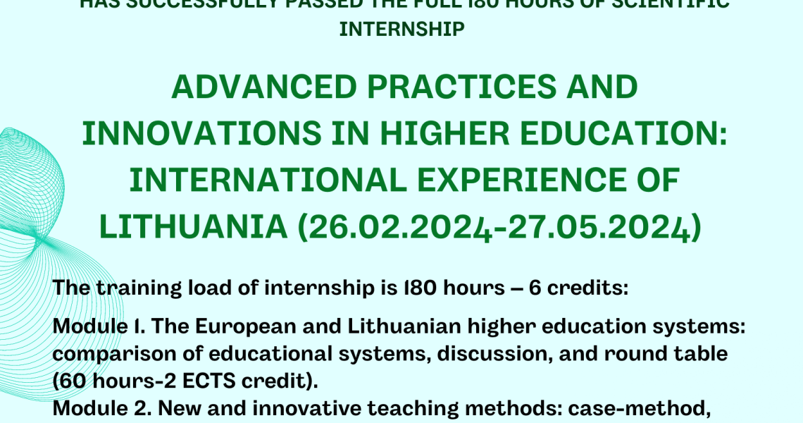 Науково-педагогічне стажування у Литві / Traineeship for teaching staff in Lithuania