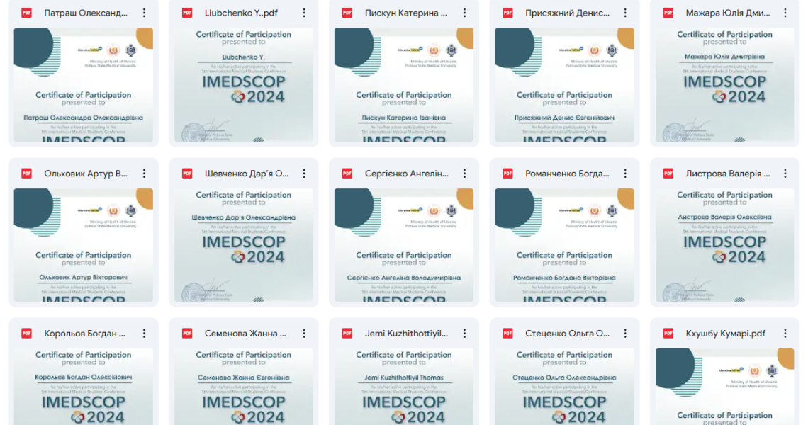 Рада Студентського наукового товариства повідомляє, що учасники вже можуть отримати СЕРТИФІКАТИ IMEDSCOP 2024