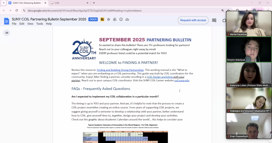Онлайн-сесія «Управління проєктами для COIL-курсів та розширення інституційної співпраці»: новий крок у розвитку міжнародної співпраці ПДМУ