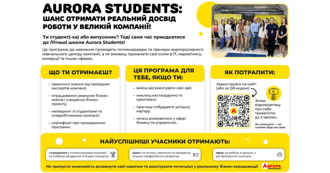 Студентів ПДМУ запрошують до участі в літній бізнес-школі AURORA STUDENTS / PSMU Students Invited to Participate in the AURORA STUDENTS Summer Business School