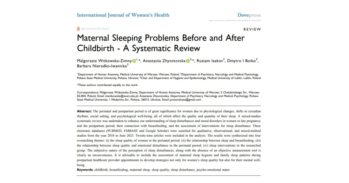 «Сон матері до та після народження дитини»: нова публікація науковців ПДМУ у високорейтинговому журналі