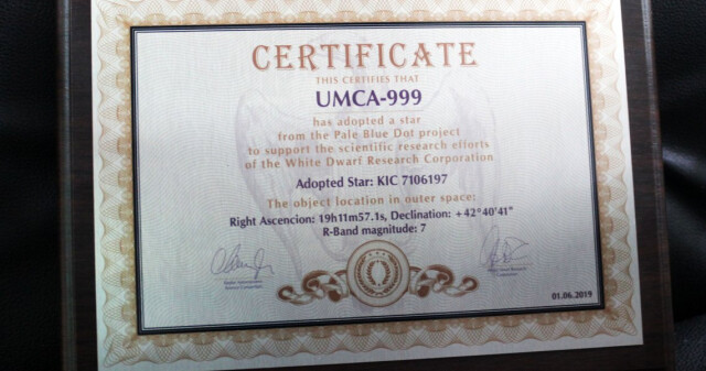 Зірка на небі з назвою «UMSA – 999»