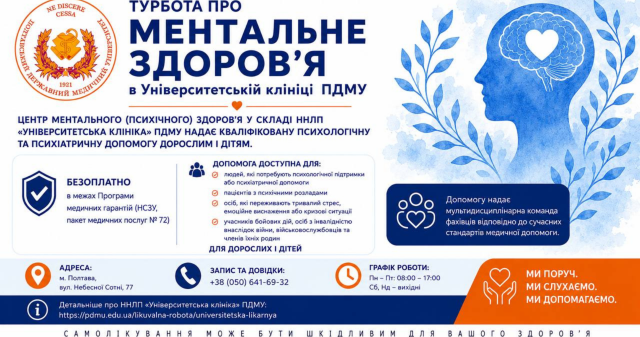 Турбота про ментальне здоров'я: психологічна та психіатрична допомога в Університетській клініці ПДМУ